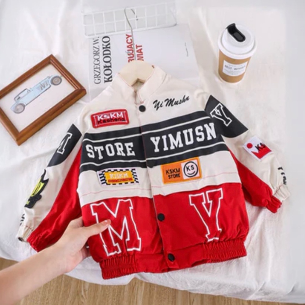 Red and White Varsity Jacket with Patches